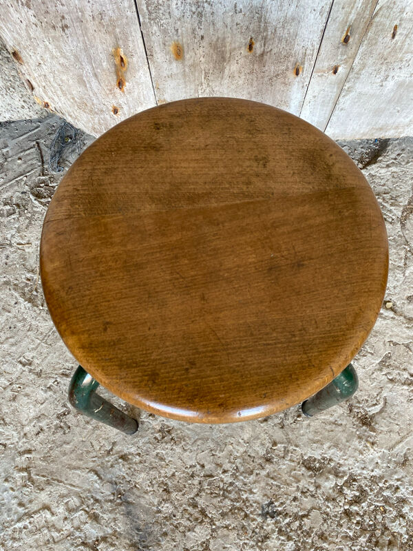 Tabouret Industriel Ancien MULLCA Style Jean PROUVE Métal + Bois Vinta