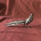 Pair of decorative silver metal pheasants