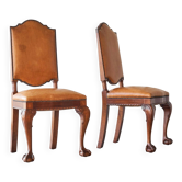 Paires rares de chaises 't Woonhuys Amsterdam cuir patiné, années 1920