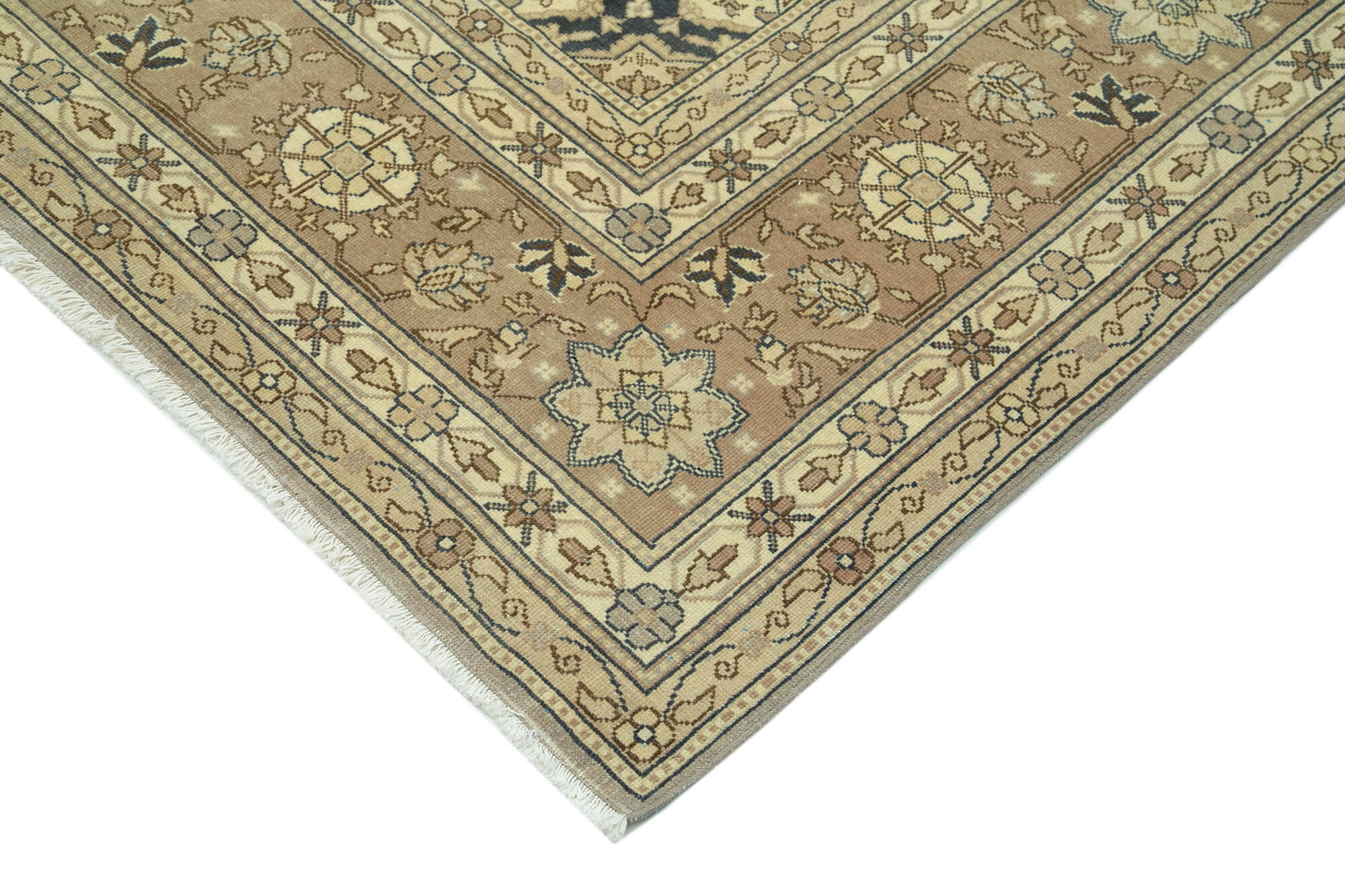 Handwoven persian vintage 274 cm x 368 cm beige wool carpet