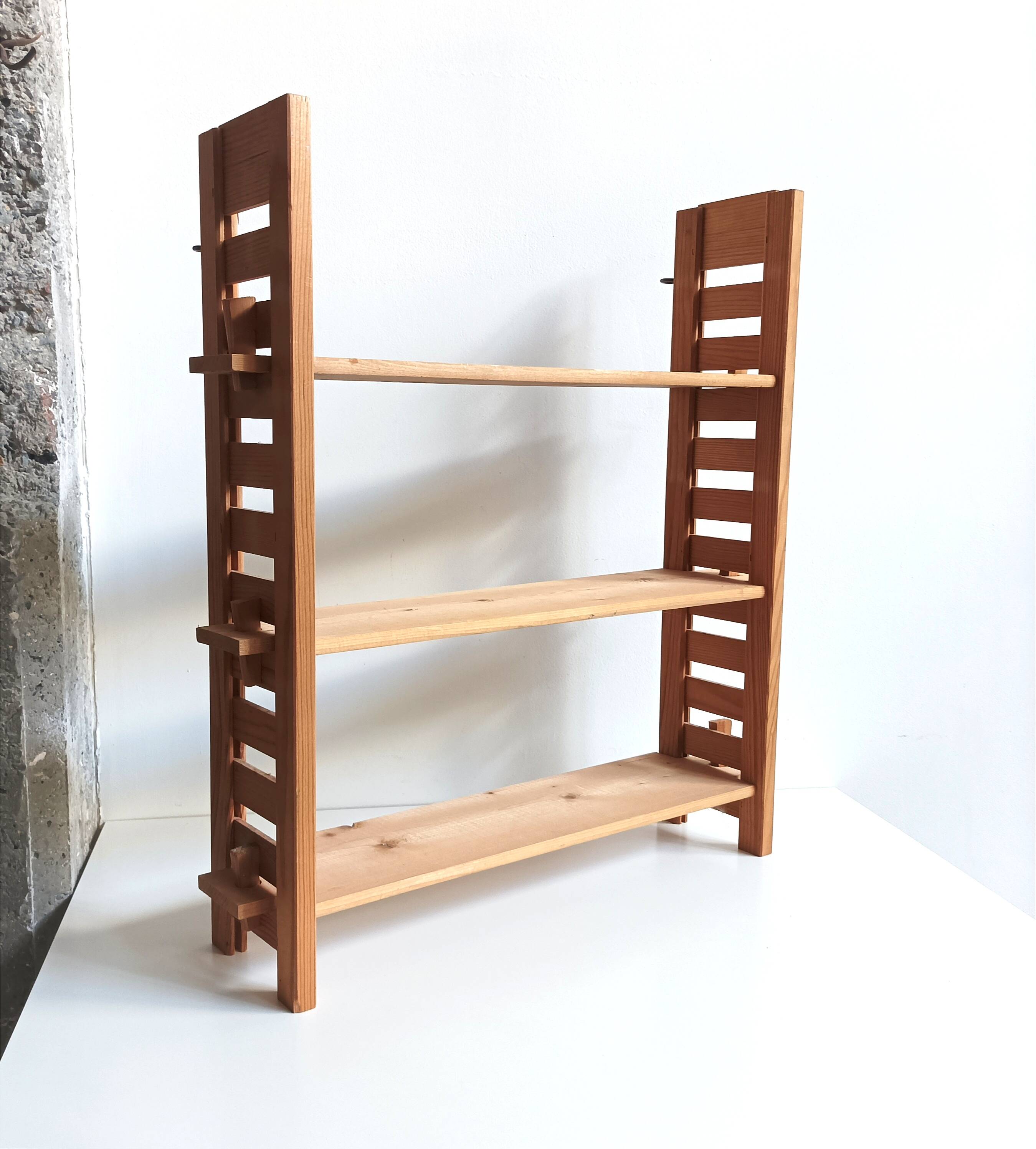 Vintage brutalist solid wood shelf