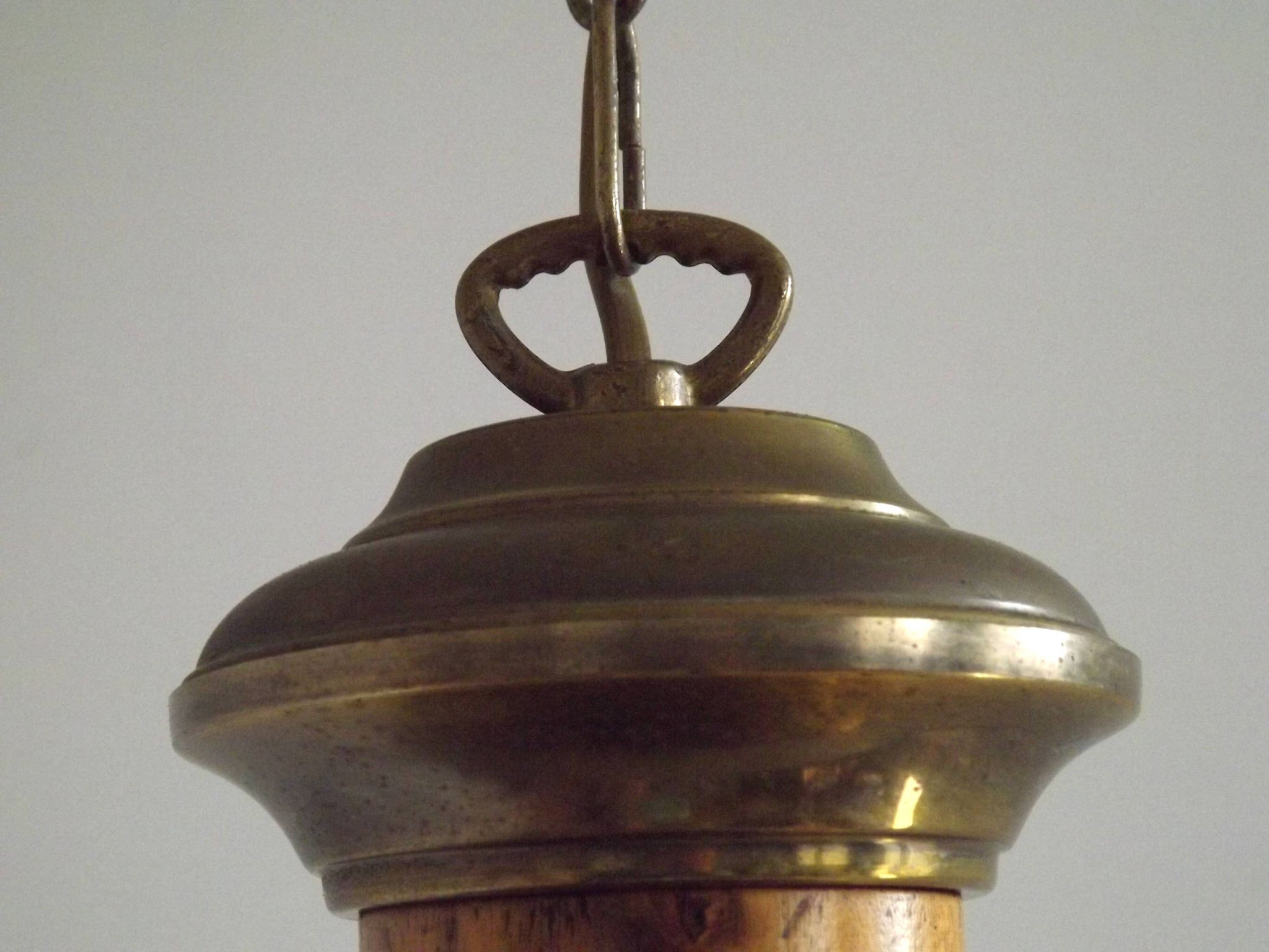 French Vintage "Louisiane" Brass & Wood Pendant Lamp - Hanging Light