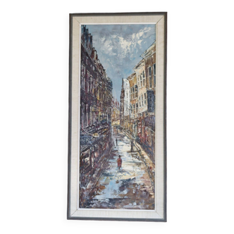 Vintage Original Oil on Canvas Painting" Amsterdam" - Framed