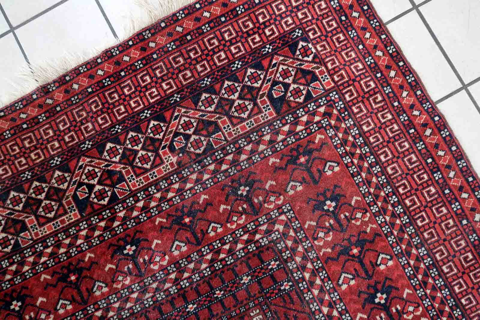 Handmade turkmen hachli vintage rug 142cm x 221cm 1960s