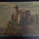 Painting oil on canvas seascape with castle