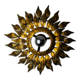 Sun wall lamp by ferro arte, metal and gold leaf, Spain, 1960