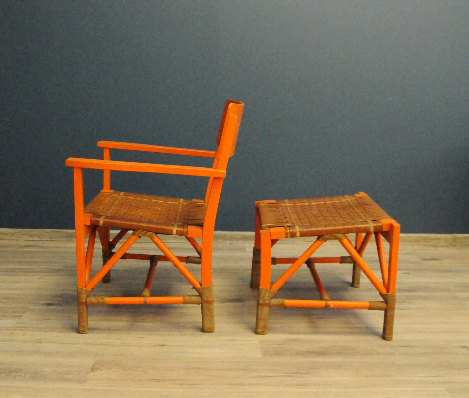 Scandinavian folklore armchair with footrest