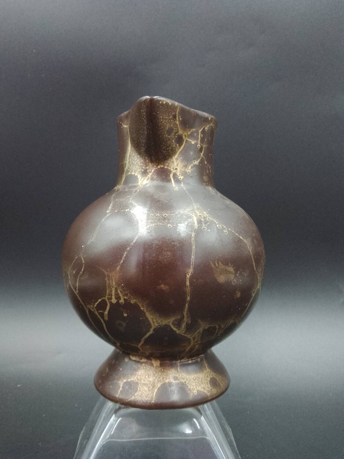 Cream jug in stoneware with brown and gold glaze by Lucien Brisdoux France 1930