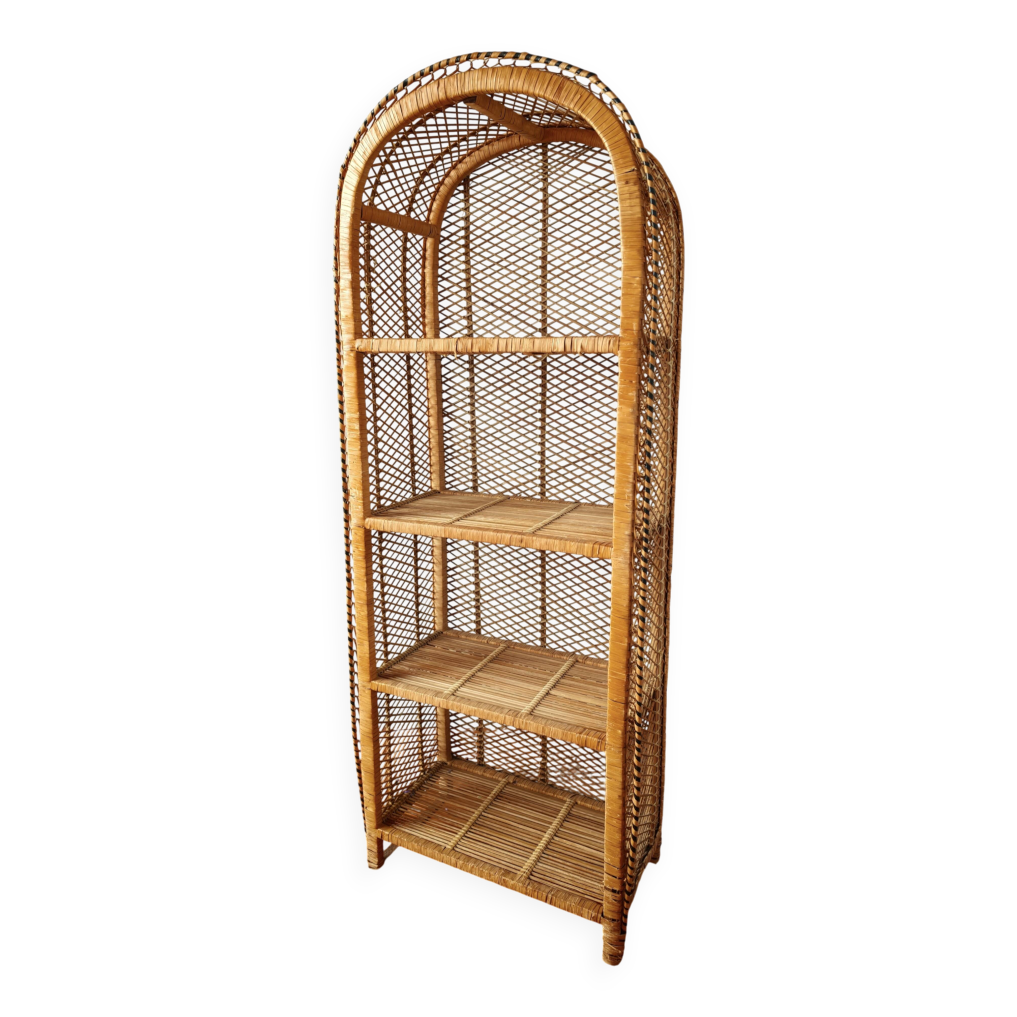 Rattan shelf on legs circa 1960