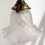 Set of 3 hangings lamp tulips in art nouveau glass paste