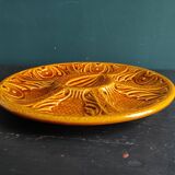 Vintage French amber oyster plate in Majolica decorated with fishes