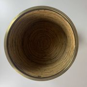 Set of 5 rattan pencil reed and brass plant holder baskets, Italy 1970s