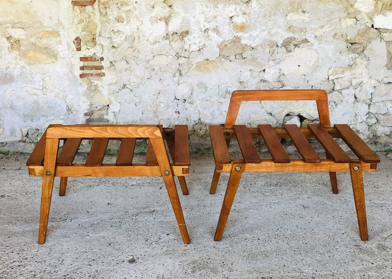 Pair of slatted side tables, Scandinavian style, 60s