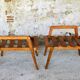 Pair of slatted side tables, Scandinavian style, 60s