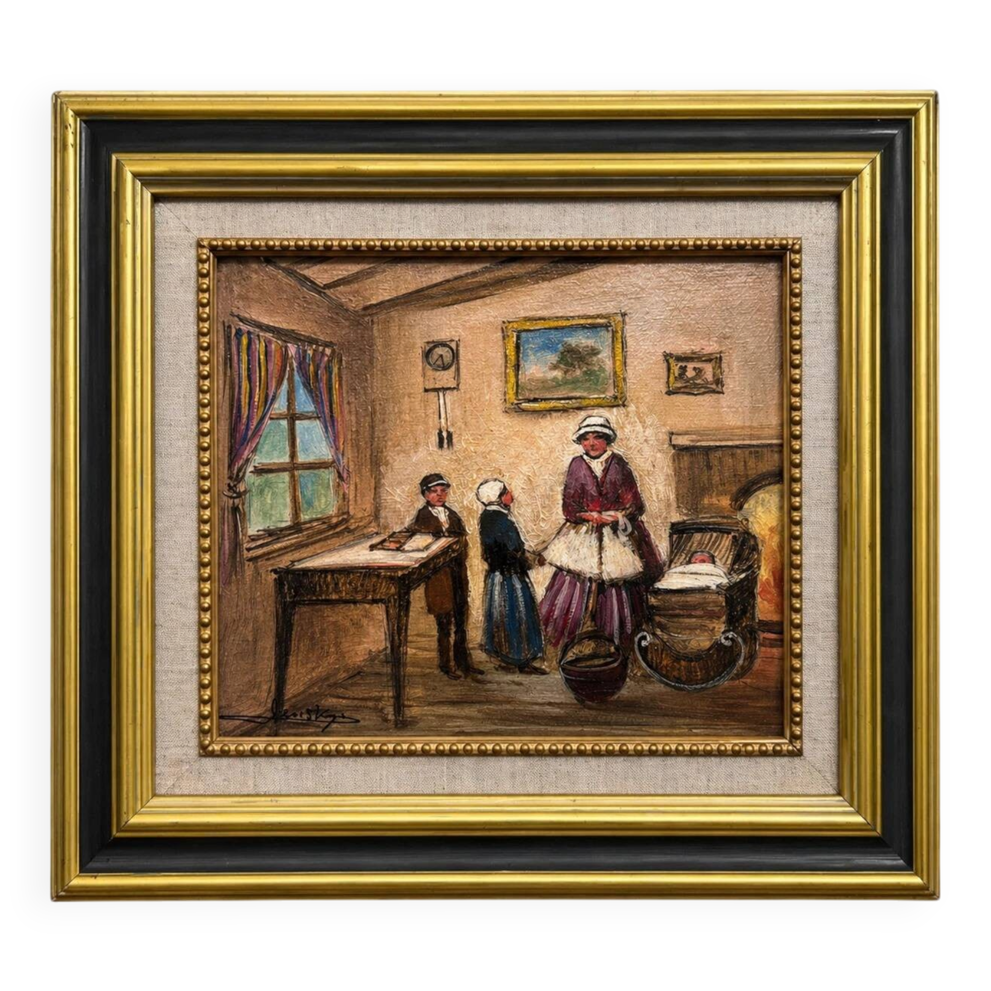 Interior scene – Oil on panel signed Lensky – 20th century
