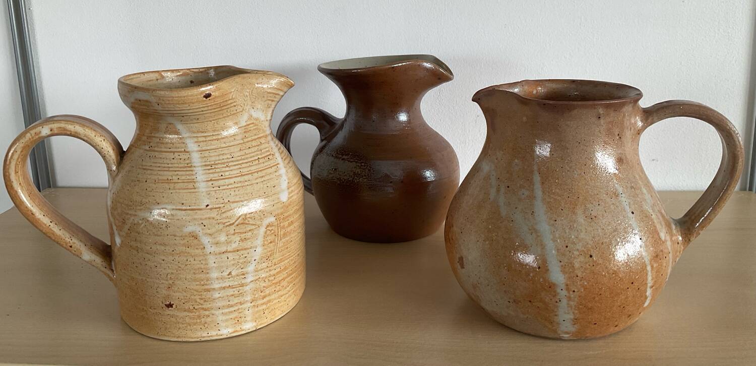 Trio of vintage stoneware jug vases