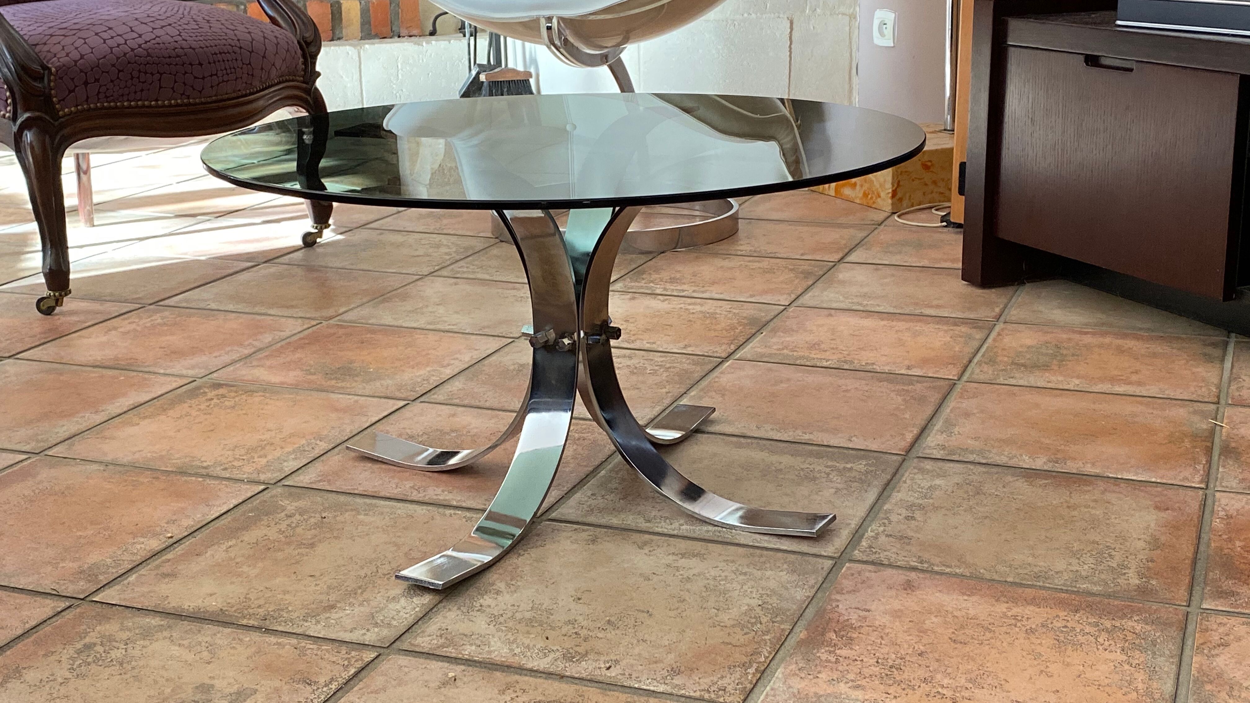 Table basse Osvaldo Borsani pour Tecno 1970 acier et verre