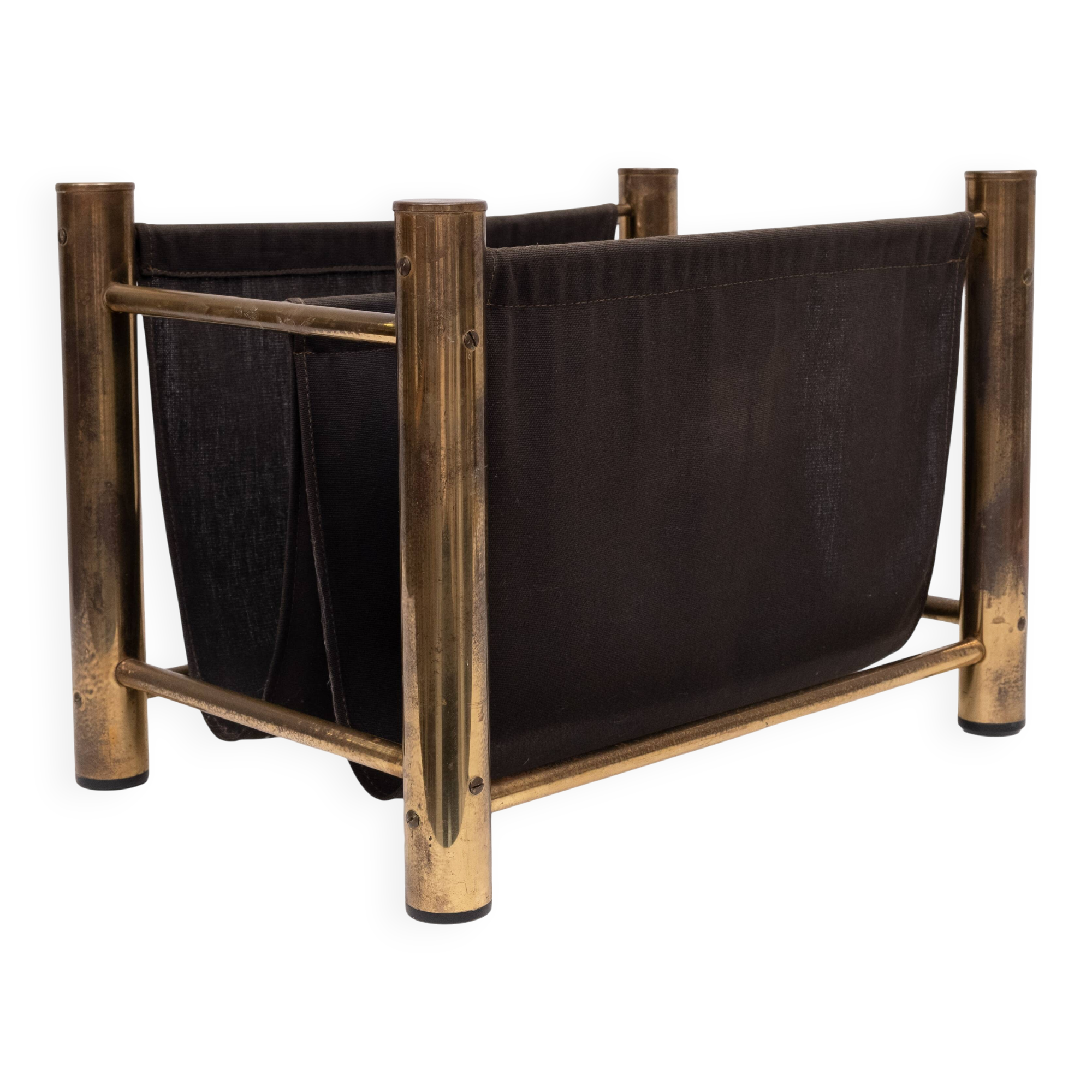 Vintage Brass and Canvas Magazine holder 1970s France