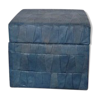 Pouf, in blue leather patchwork 1970