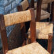 Chaises brutalistes en pin et paille, France, 1950s