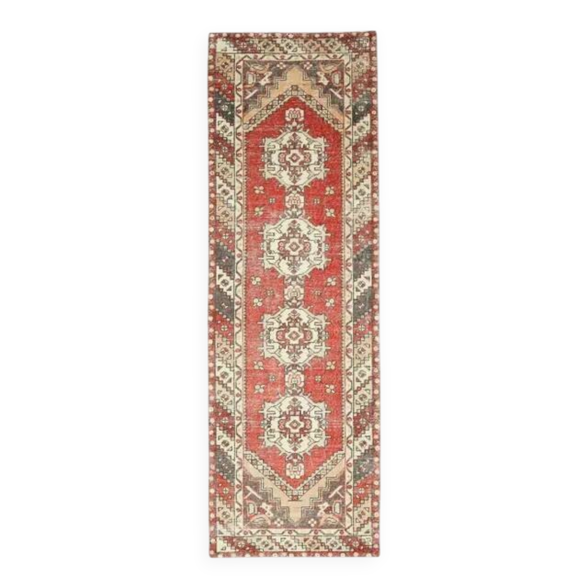 Vintage Turkish Oushak Handmade Wool Cotton Red Runner 95x301