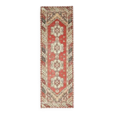 Vintage Turkish Oushak Handmade Wool Cotton Red Runner 95x301