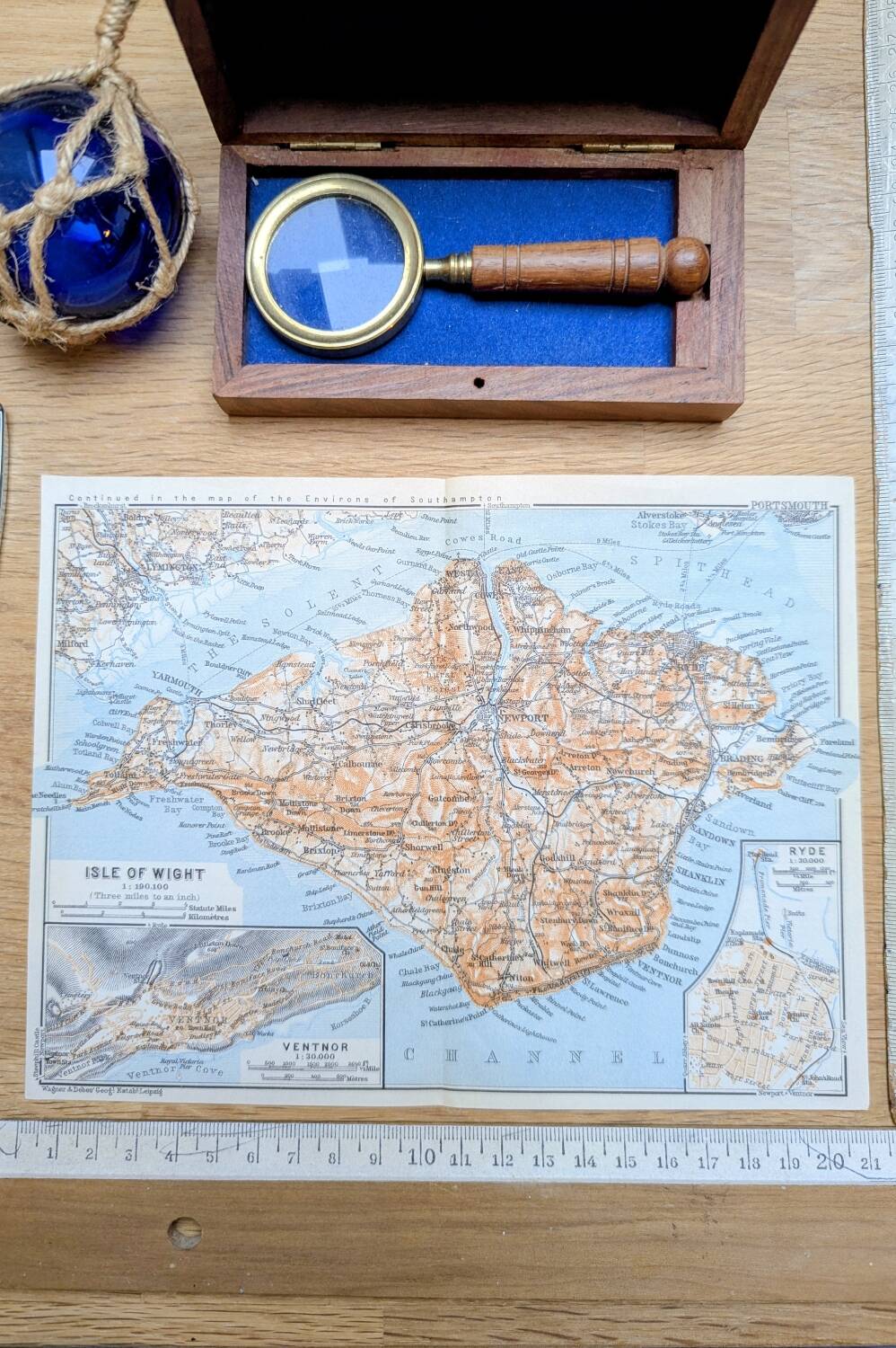 Île de Wight, Angleterre, plan original imprimé en 1913.