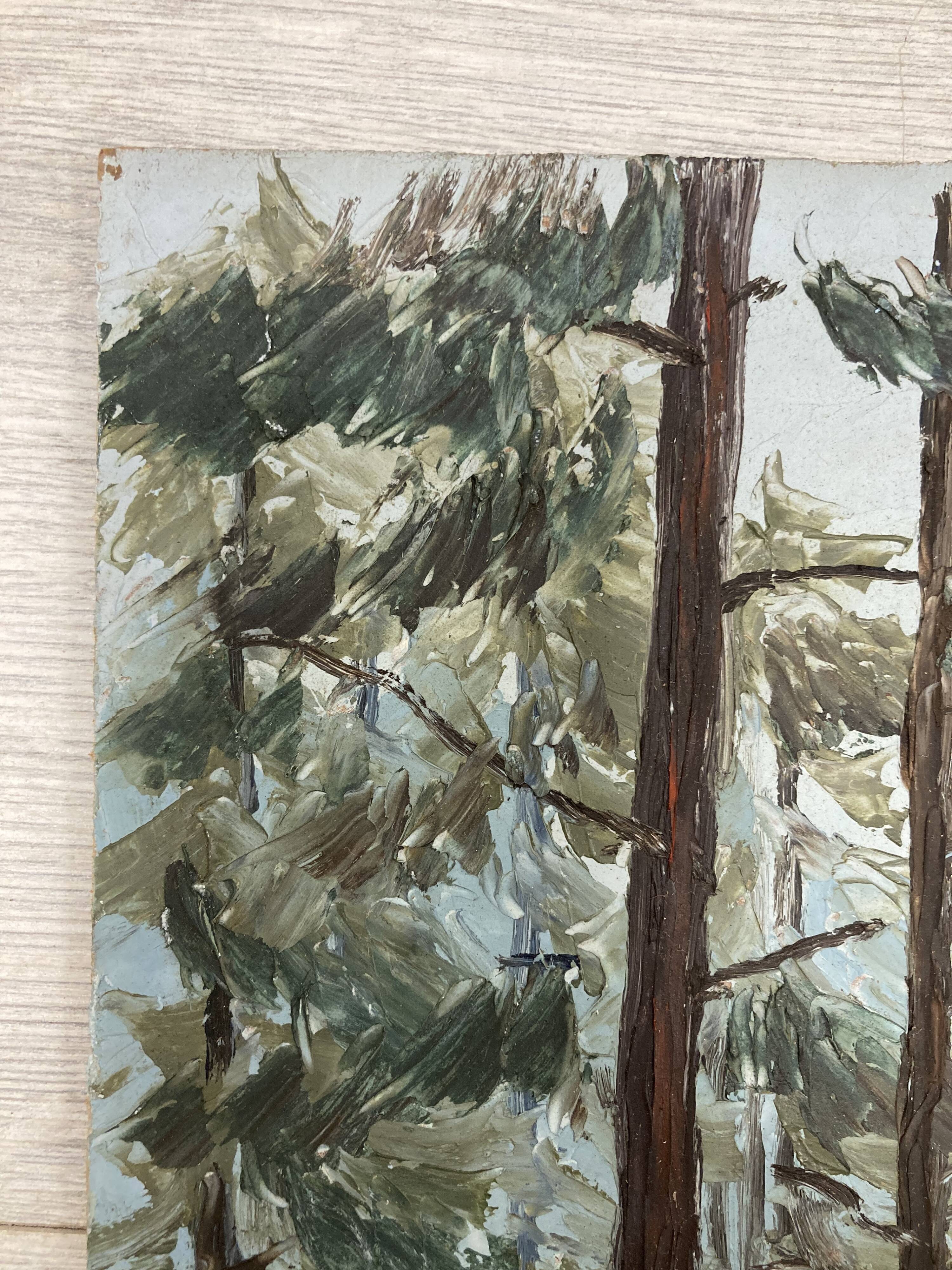 Oil on vintage wooded landscape panel