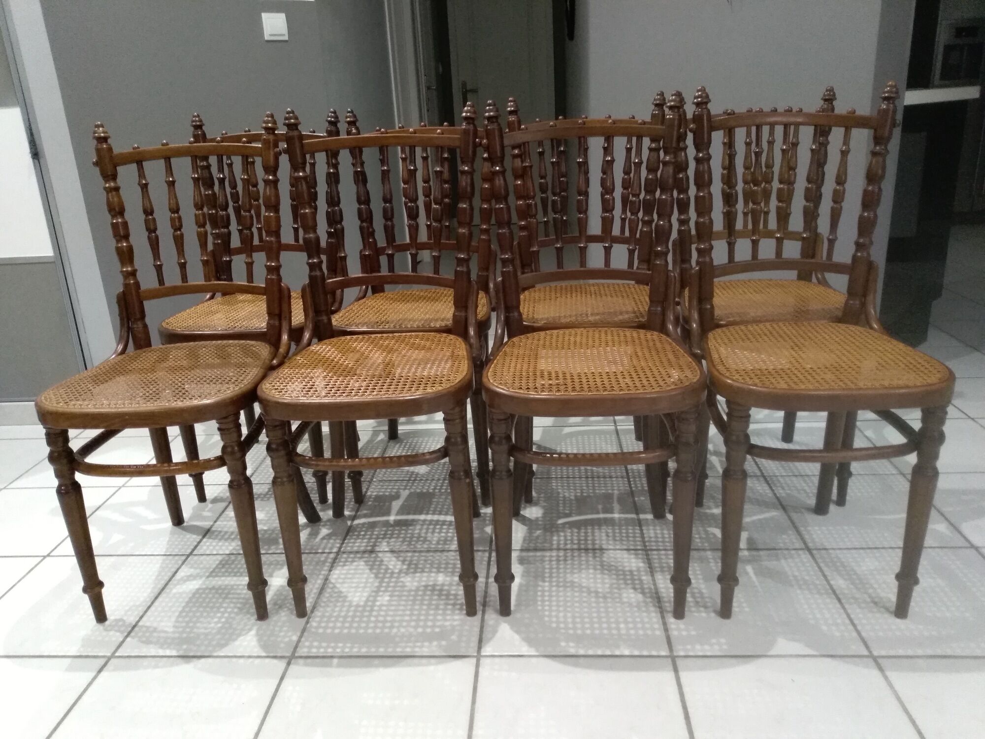 Rare suite of 8 chairs bistrot salon Fischel 1890