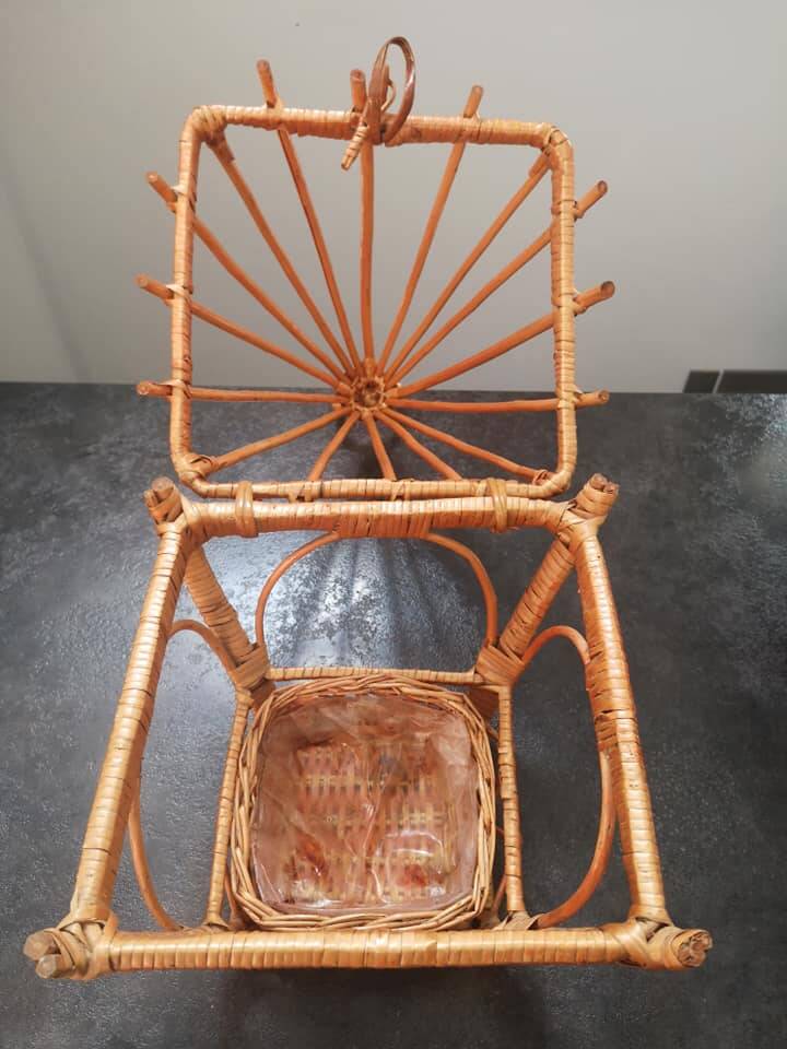 Old plant holder, wicker and rattan suspension, vintage 70s
