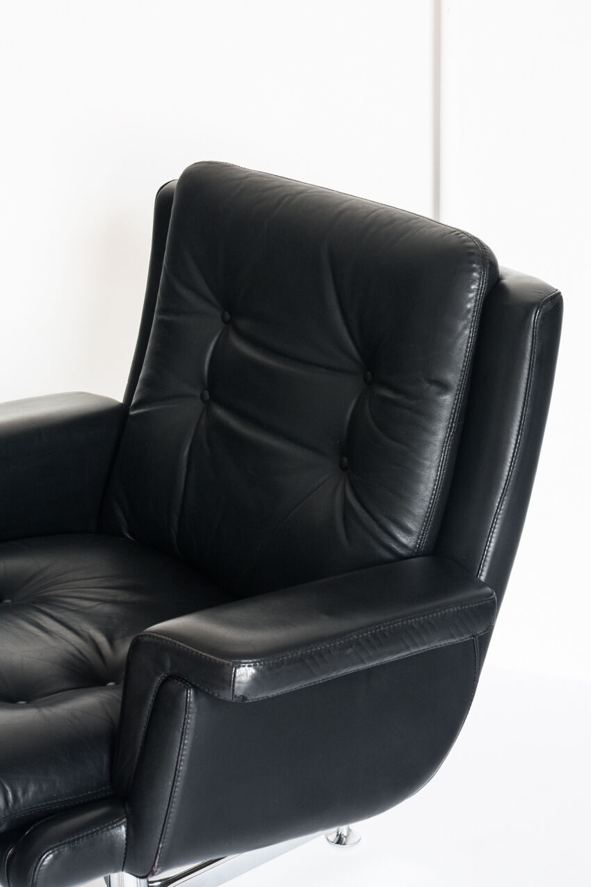 Vintage leather revolving chair, France 1960