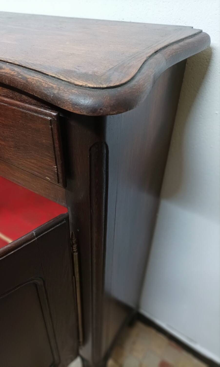 Old vintage wooden low cabinet