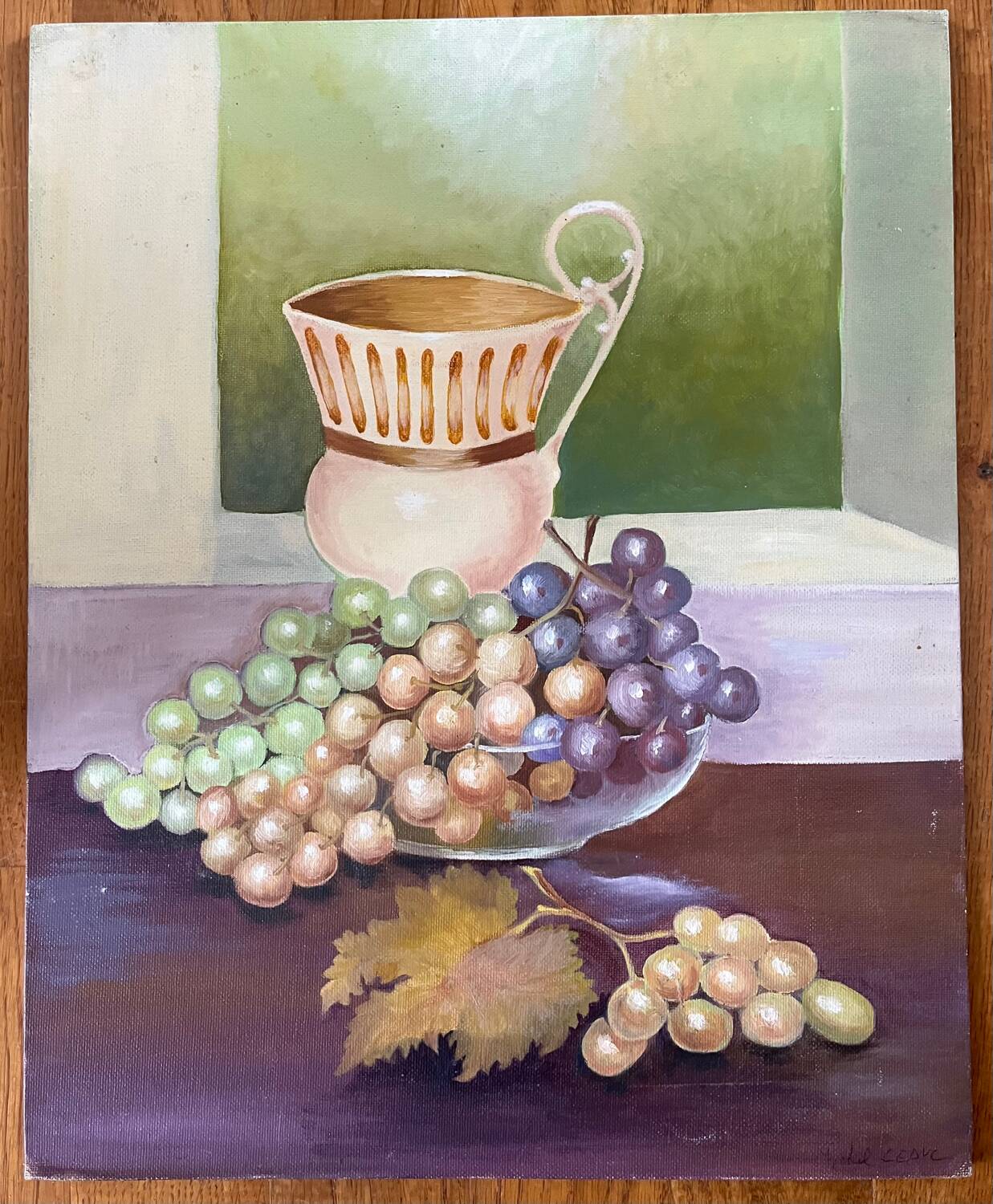 Painting: oil on cardboard - Still life with grapes