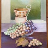 Painting: oil on cardboard - Still life with grapes