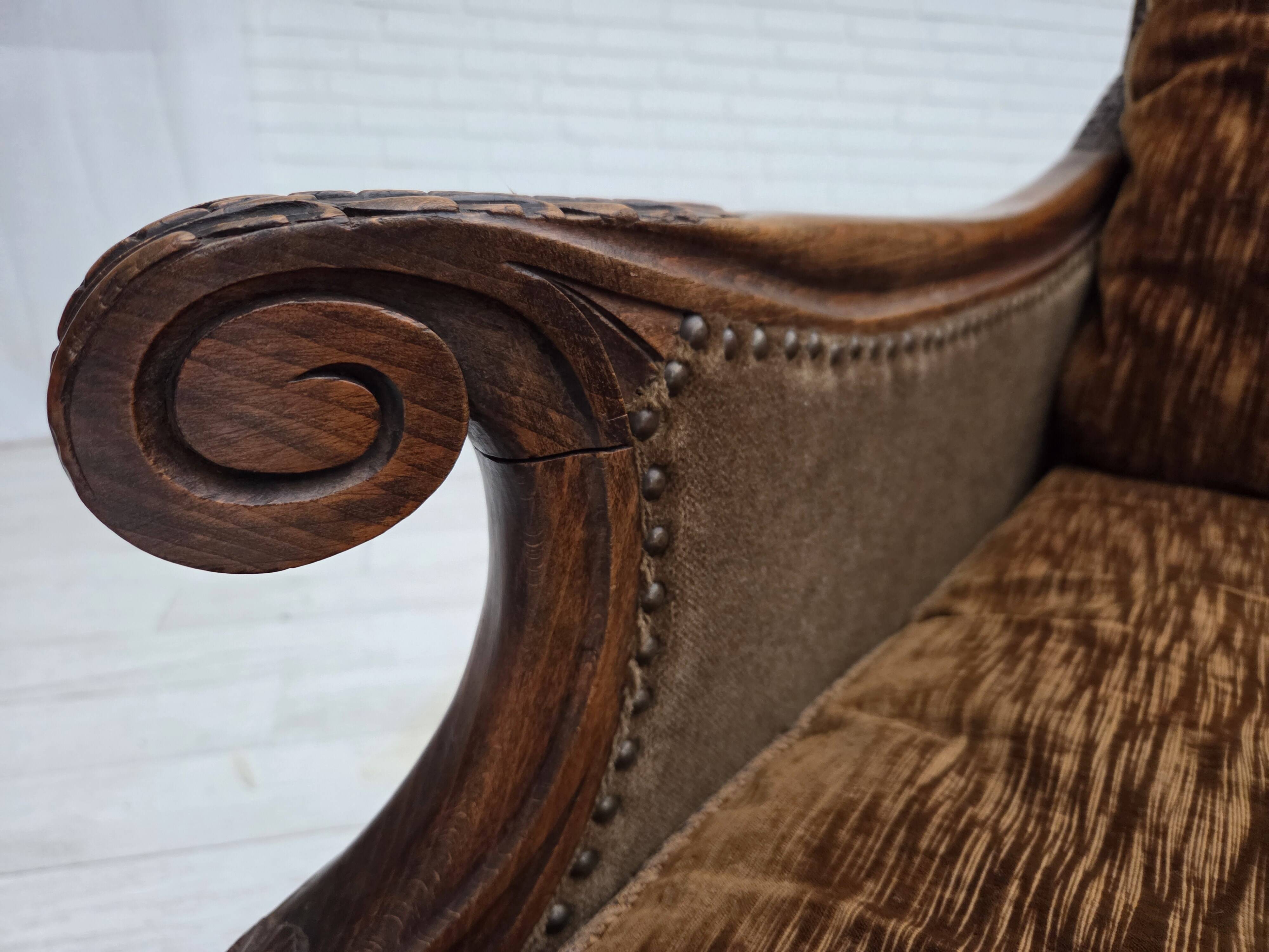 1930-35s, Danish 3-seater sofa, furniture velour, furniture mesh, ash wood.