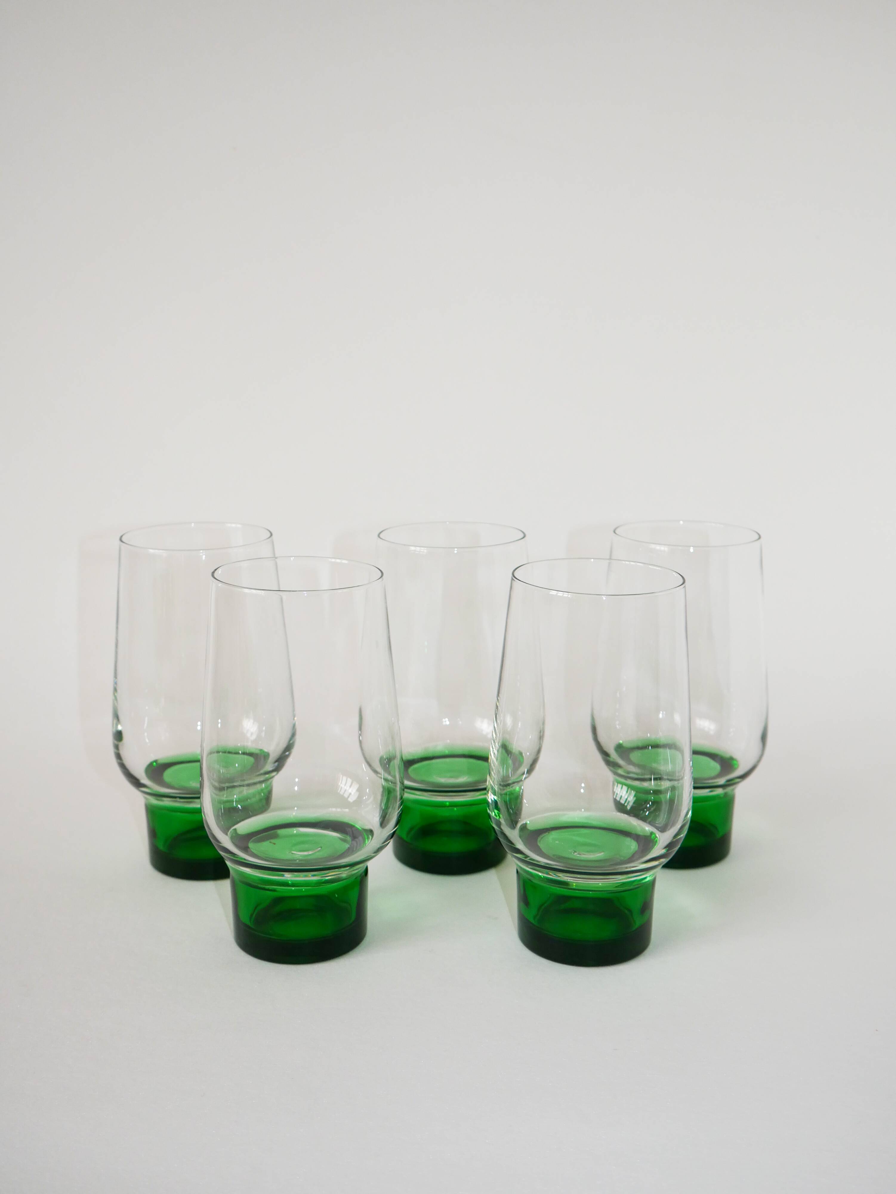 Set of 5 Long Drink Design glasses with green legs, 1970