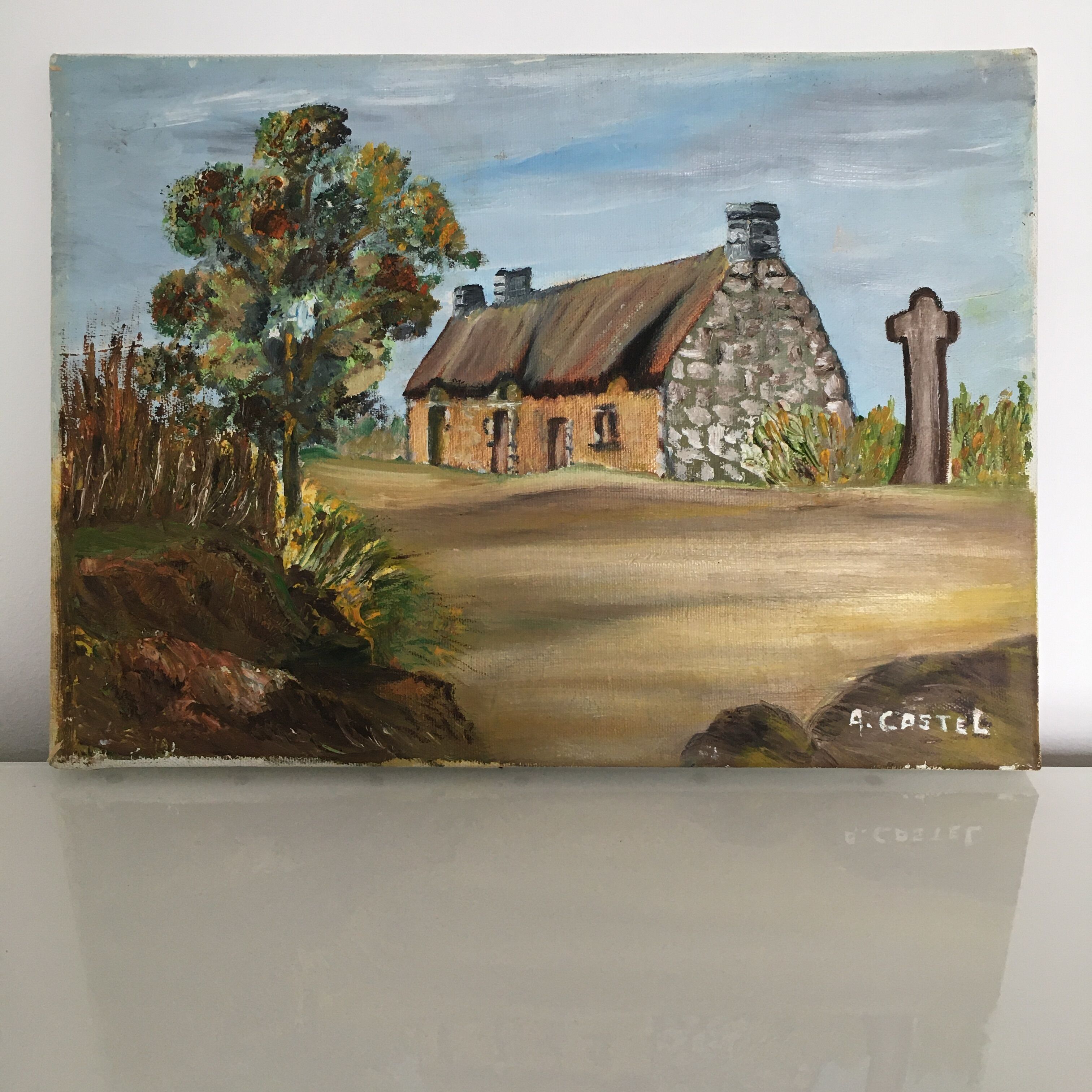 Tableau maison bretonne et calvaire