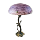 Art nouveau style bronze lamp and its marbled glass paste basin 48x30