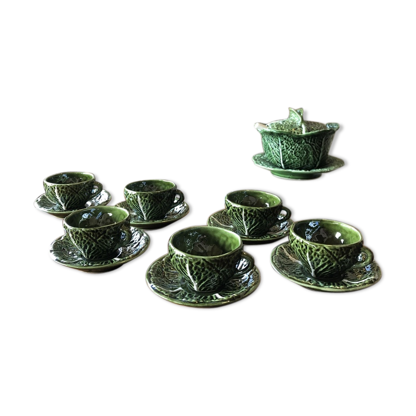 6 coffee cups in barbotine cabbage