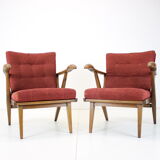 1960s pair of oak armchairs, czechoslovakia