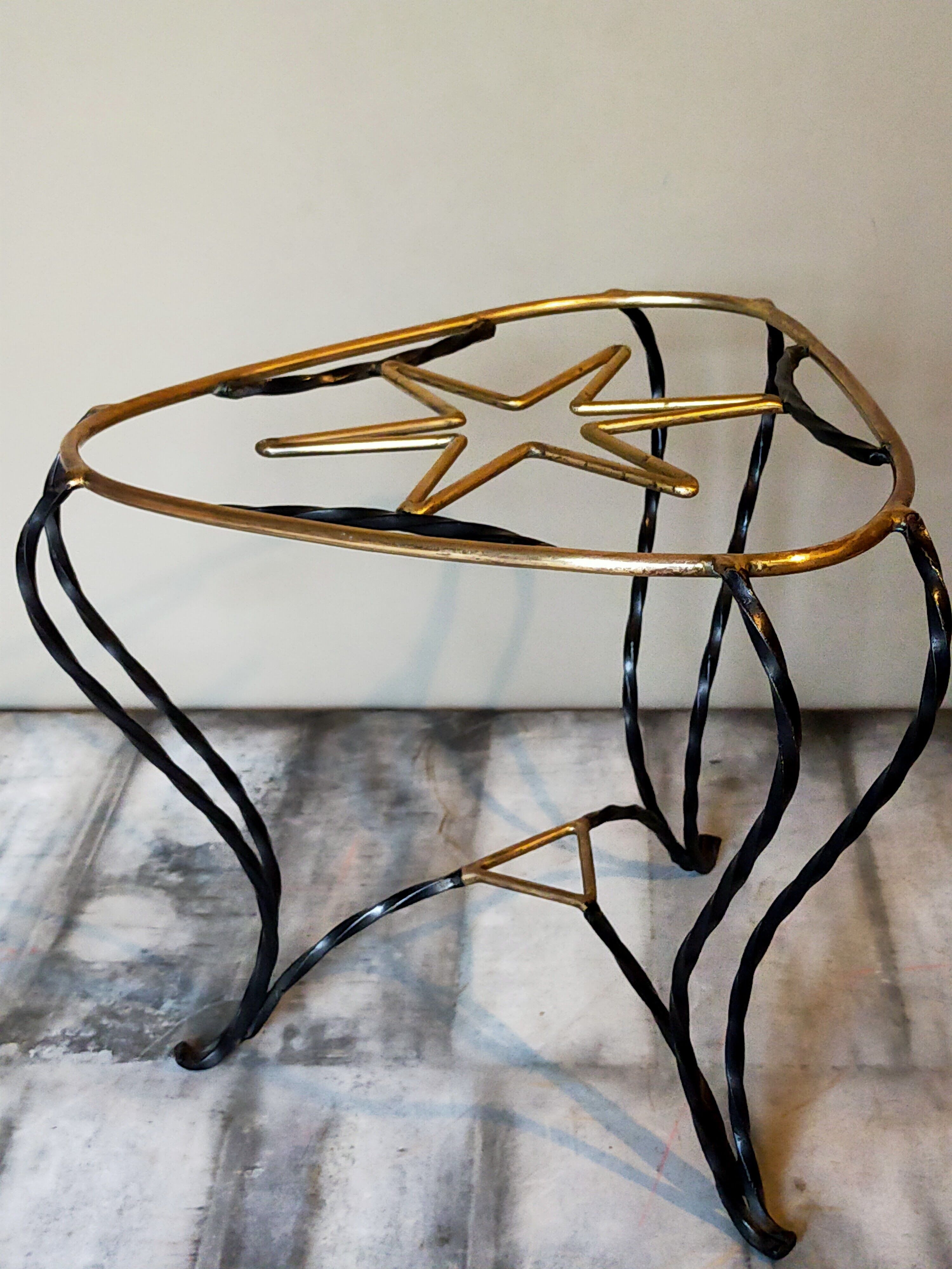 Vintage wrought iron tripod coffee table