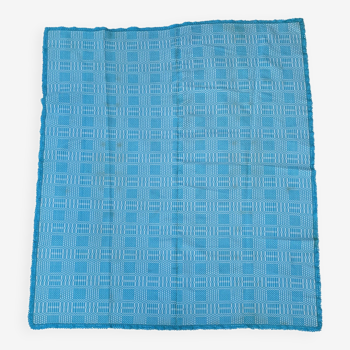 Baby Blue Throw Blanket 1960s Handmade Cotton Mid Century