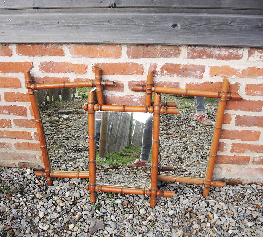 3 Anciens Miroirs en Faux Bambou