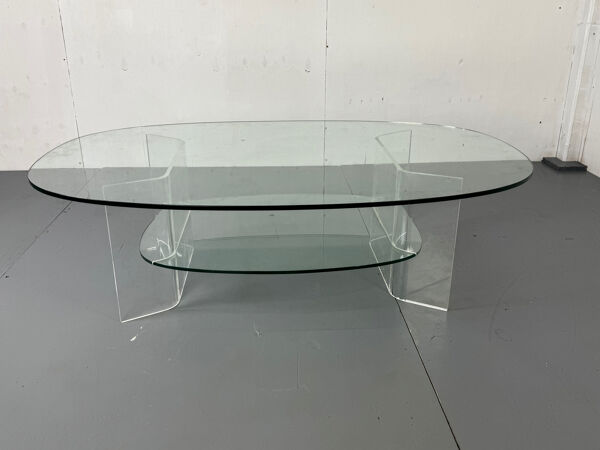 Table basse en verre et plexiglas moderne italienne de l'ère spatiale, années 1990