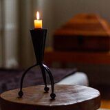 Tripod candle holder in black enamelled wrought iron, 1960s
