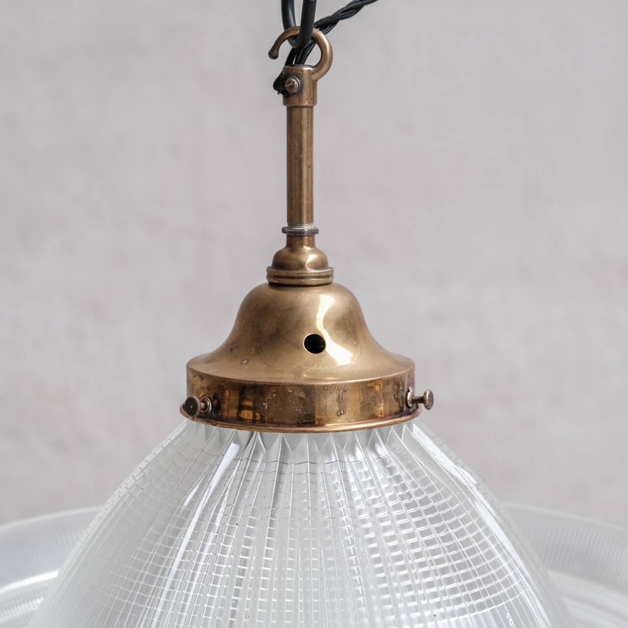 Glass and Brass Holophane Antique Pendant Light