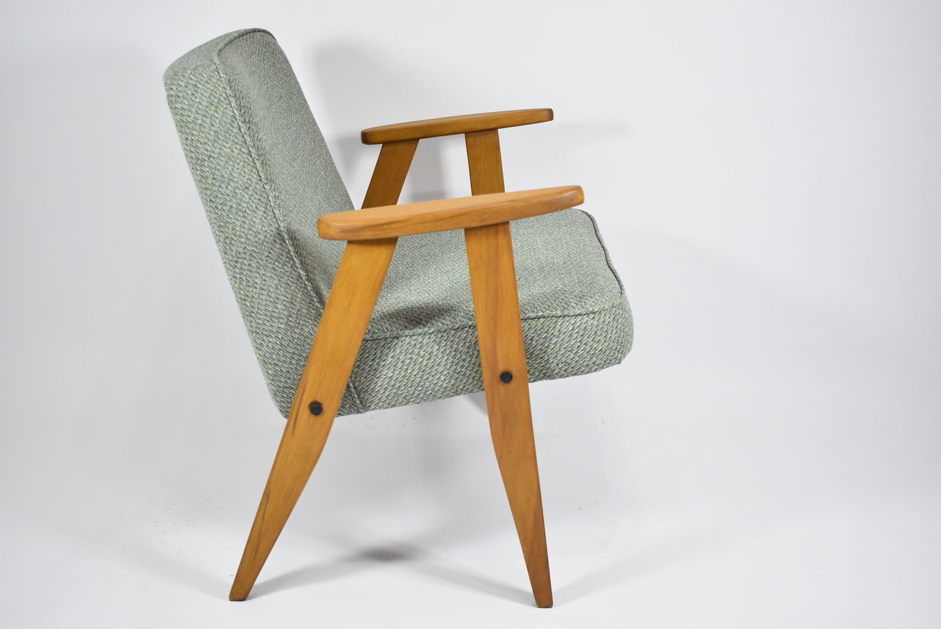 Classic Polish armchair type 366 1960s green fabric, teak wood