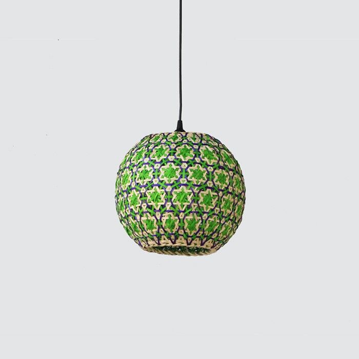 Green rattan globe chandelier