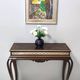 Vintage Rectangular Solid Walnut Console Table with Engraved Mirror Motif, Italy