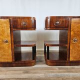 Pair of Art Decò bedside tables in walnut and thuja
